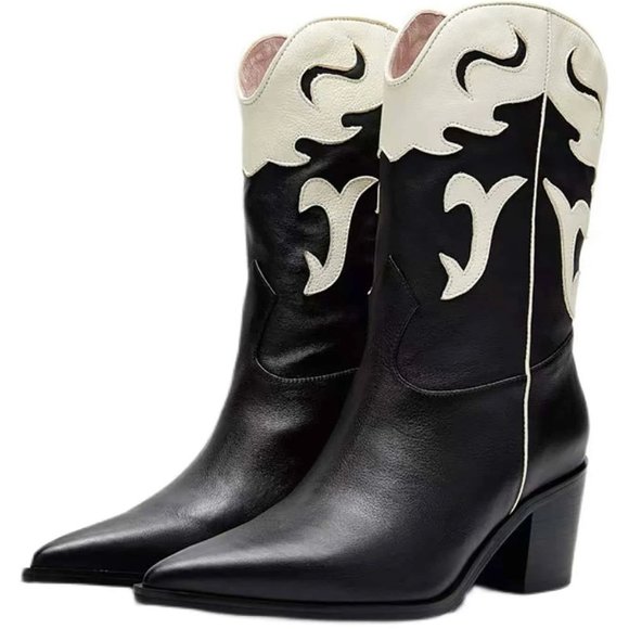 Shoes - Two Tone Western Black & White Cowboy Boots